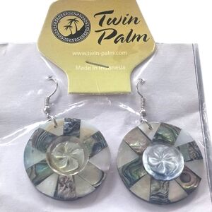 Silvertone Abalone Mother of Pearl Drop Earrings Geometric Handmade in Indonesia